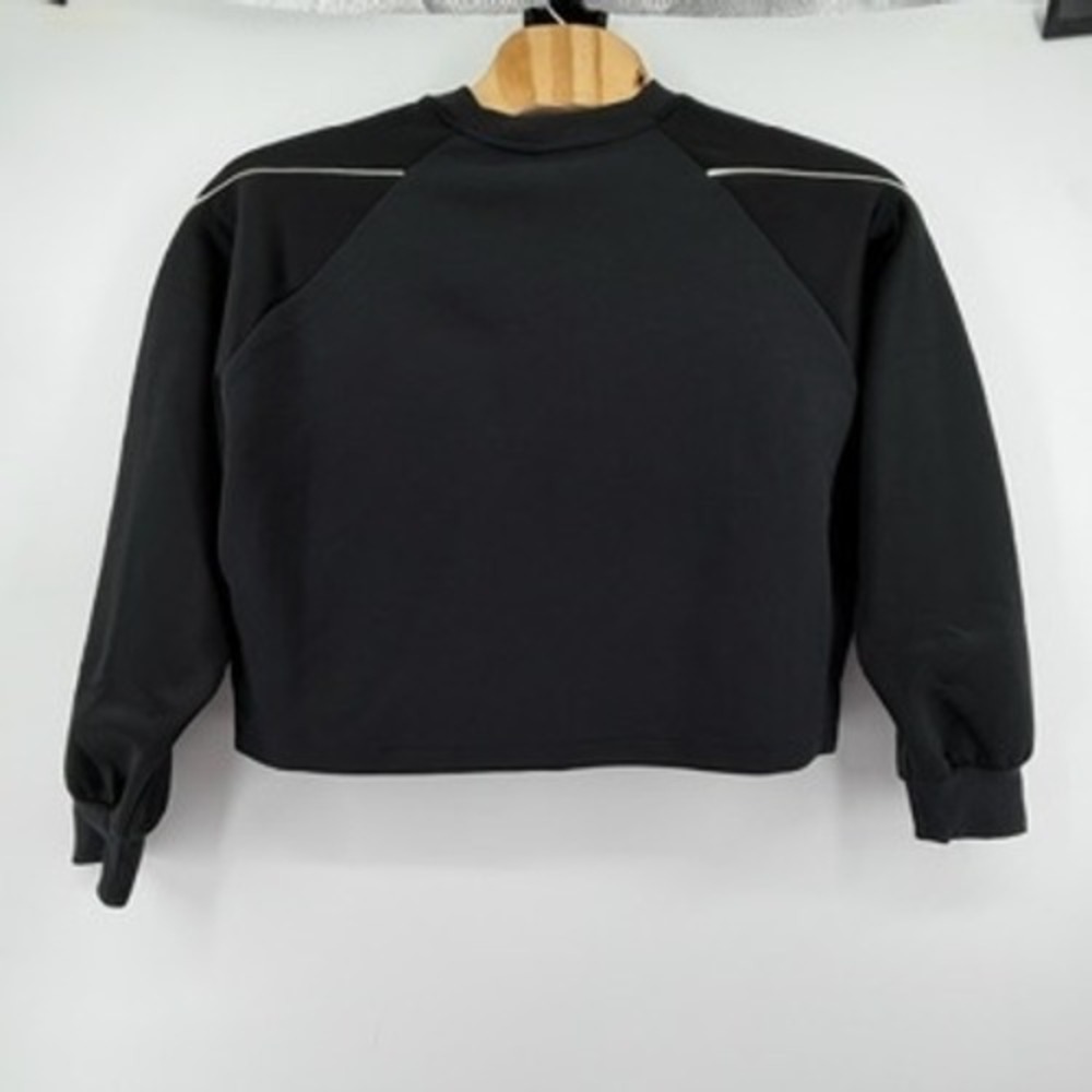 Adidas Womens XL Black Cropped Sweatshirt 3 Stripe Raglan Pullover Logo Top - Picture 3 of 6